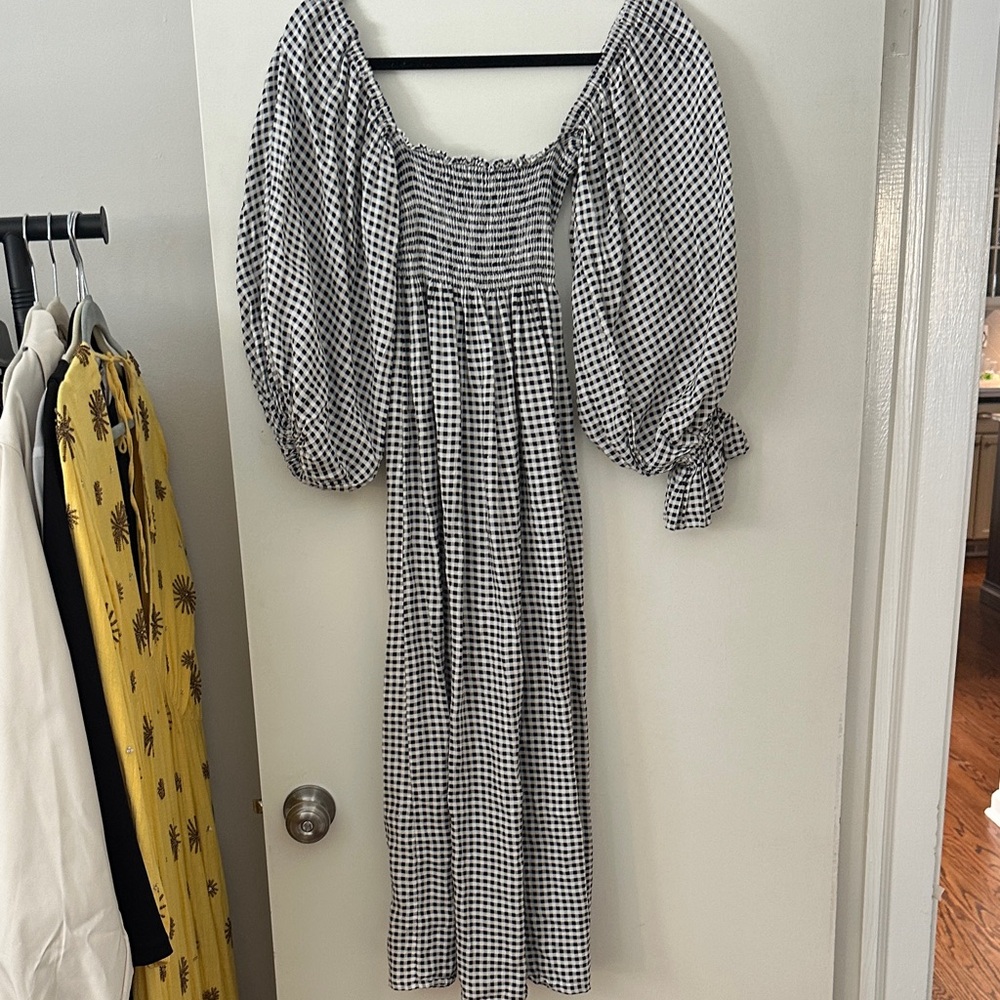Sleeper Black and White Checkered Balloon Sleeve Dress